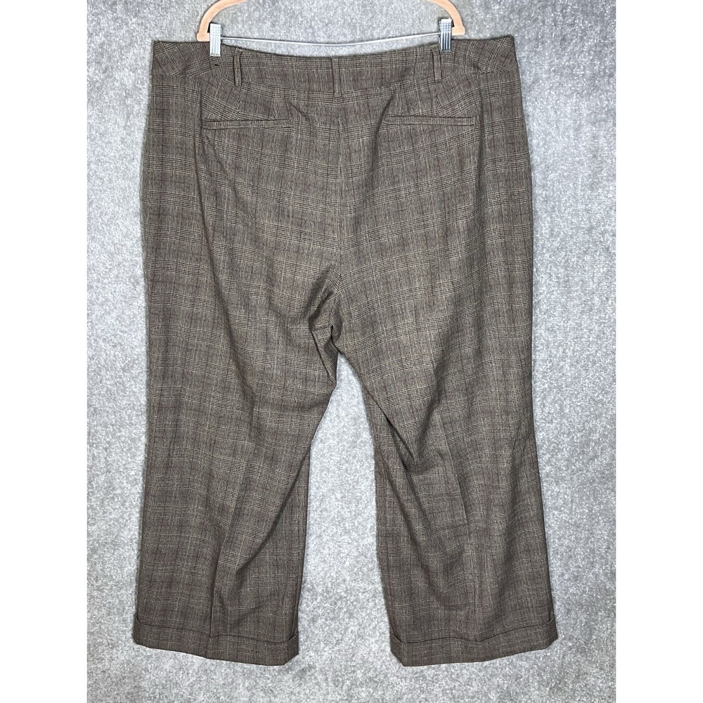Lane Bryant Wide Leg Pants Womens Size 24 Brown Glen Ellyn Plaid Pockets Cuffed - Picture 2 of 8